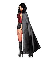 Female vampire, top and shorts costume, brocade, velvet, cape, stay up collar